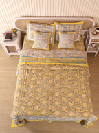 GOLDEN PINEAPPLE HAND BLOCK PRINT 6'PICES BEDDING SET'S