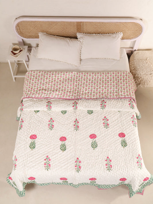 Hand Block Printed Reversible Jaipuri Quilt By Jaipur Hastkar