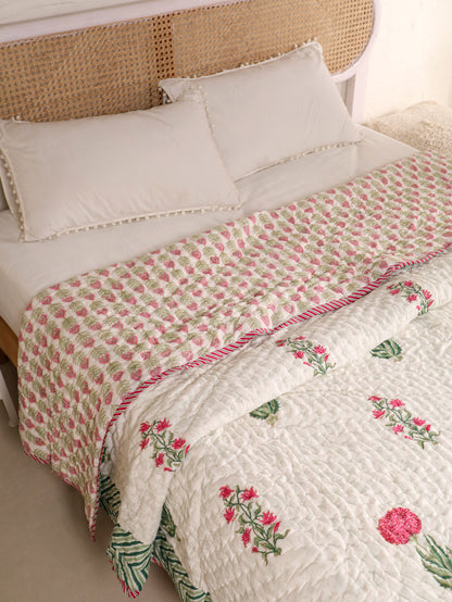 Hand Block Printed Reversible Jaipuri Quilt By Jaipur Hastkar