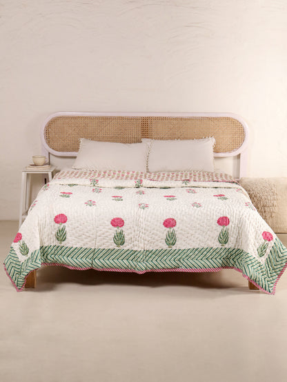 Hand Block Printed Reversible Jaipuri Quilt By Jaipur Hastkar