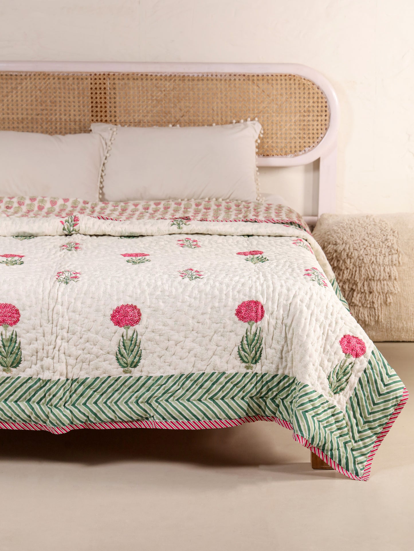 Hand Block Printed Reversible Jaipuri Quilt By Jaipur Hastkar