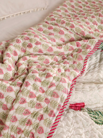 Hand Block Printed Reversible Jaipuri Quilt By Jaipur Hastkar