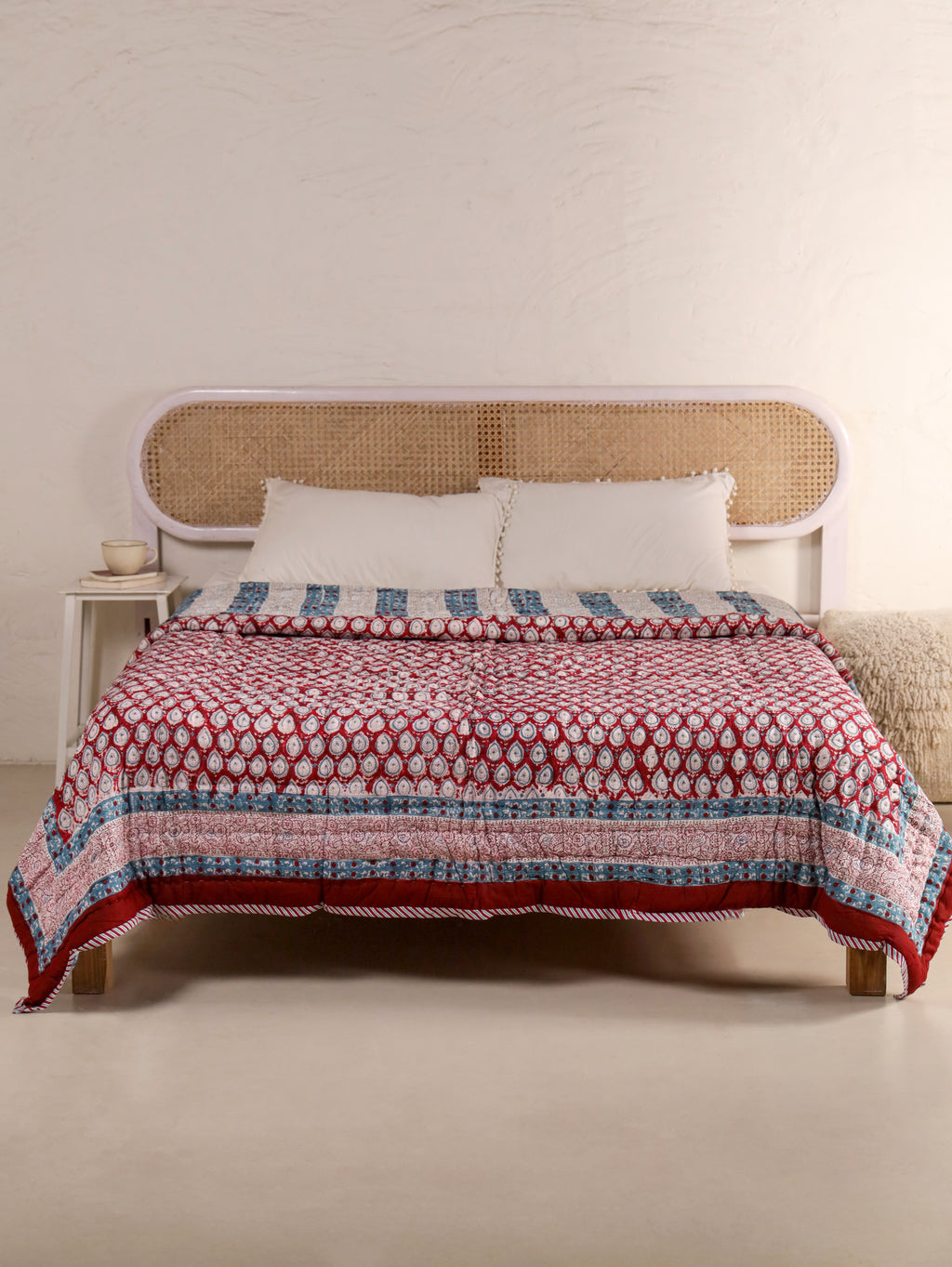 CLASSIC RED ANOKHI BUTTI HAND BLOCK PRINT REVERSIBLE COTTON QUILT/RAZAI