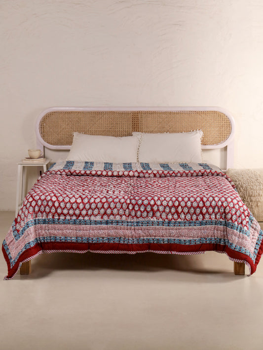 Hand Block Printed Reversible Jaipuri Quilt By Jaipur Hastkar