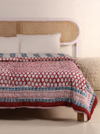 CLASSIC RED ANOKHI BUTTI HAND BLOCK PRINT REVERSIBLE COTTON QUILT/RAZAI