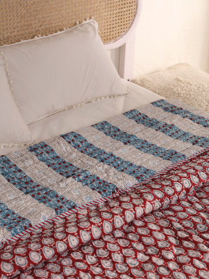 Hand Block Printed Reversible Jaipuri Quilt By Jaipur Hastkar