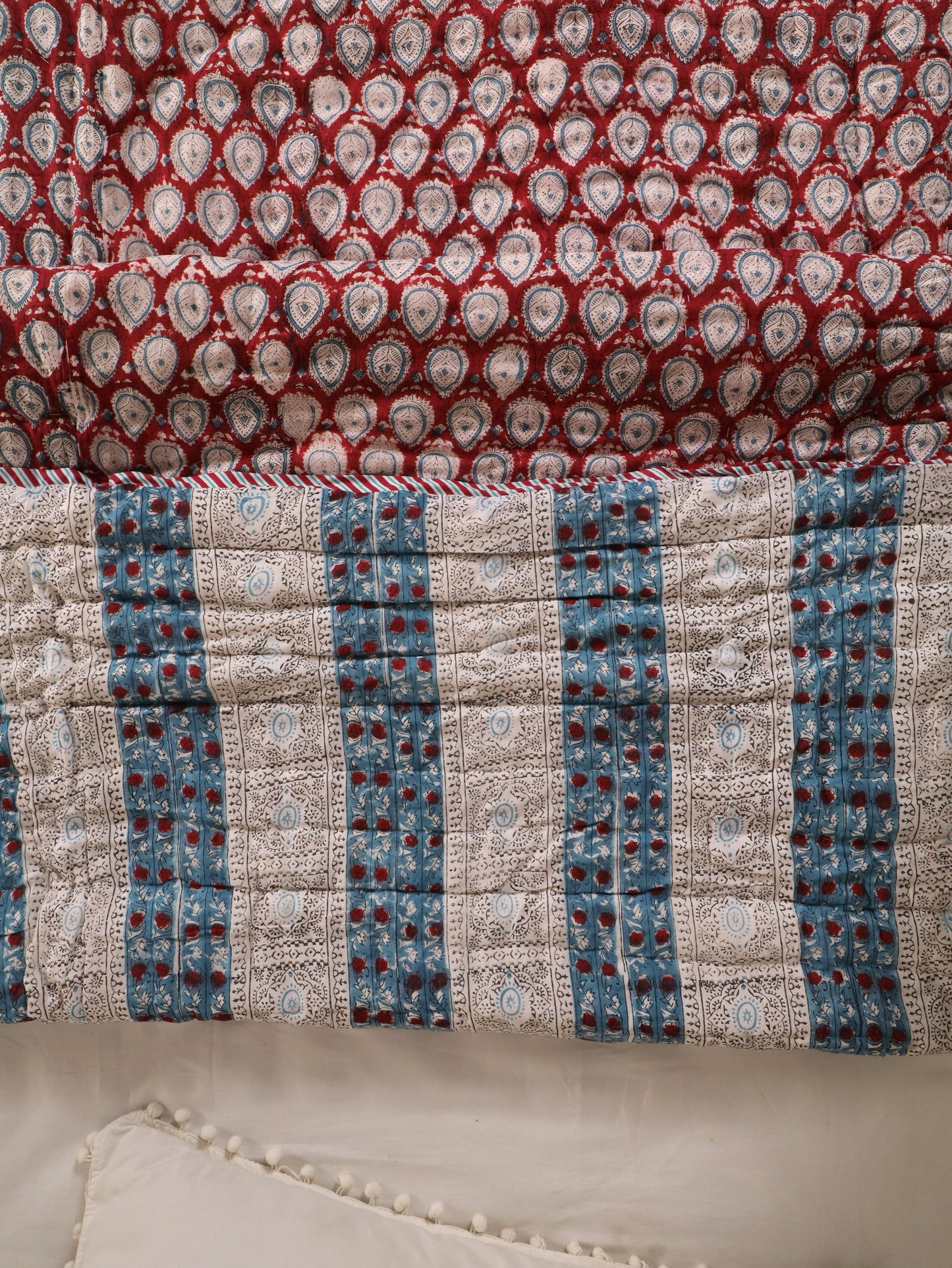 Hand Block Printed Reversible Jaipuri Quilt By Jaipur Hastkar