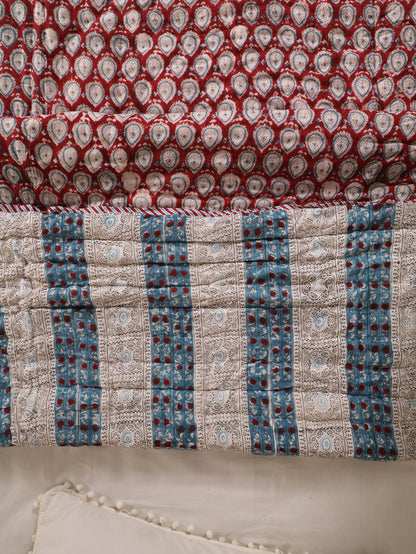 Hand Block Printed Reversible Jaipuri Quilt By Jaipur Hastkar