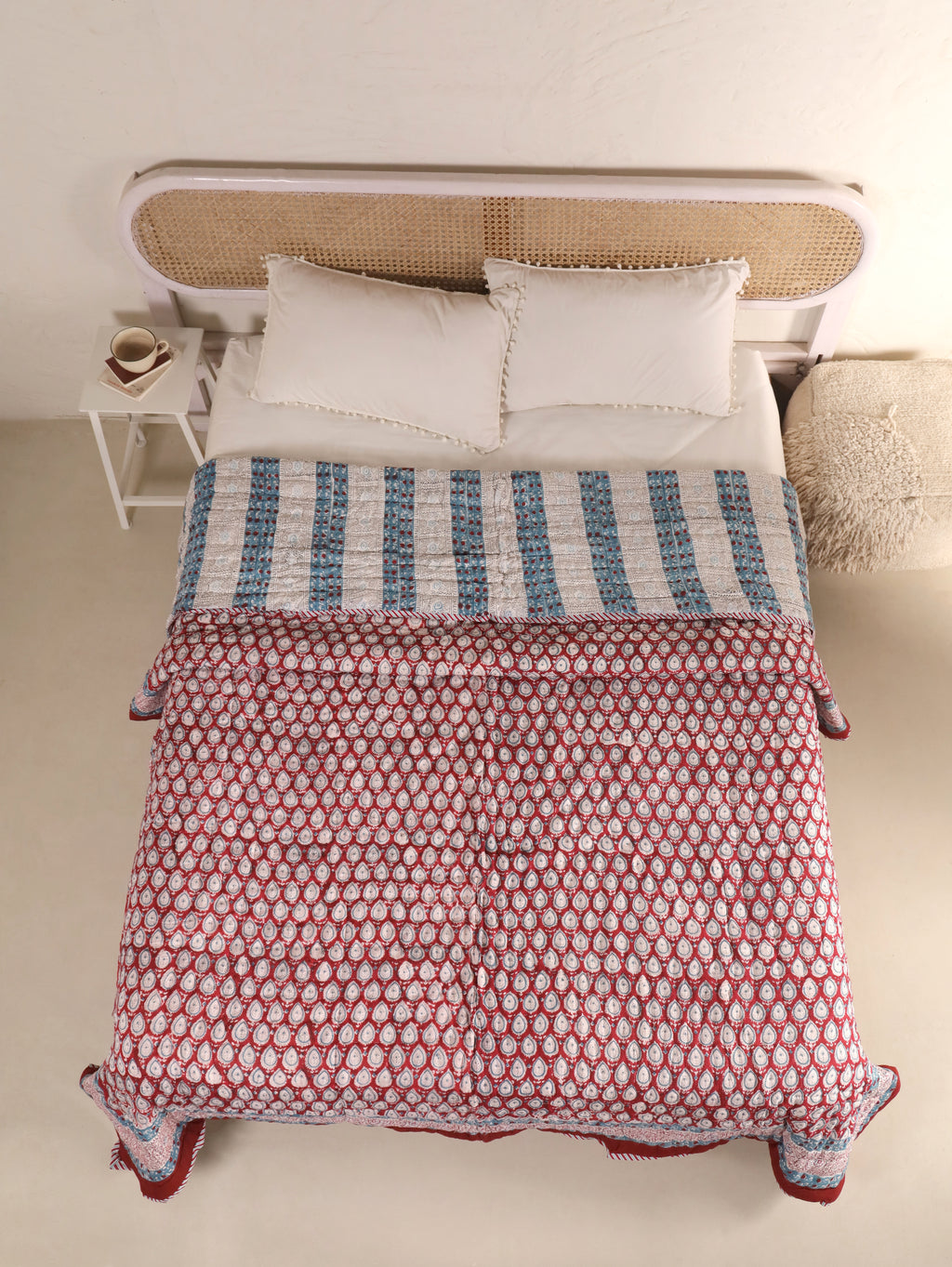 CLASSIC RED ANOKHI BUTTI HAND BLOCK PRINT REVERSIBLE COTTON QUILT/RAZAI