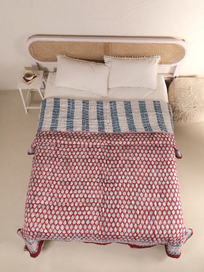 Hand Block Printed Reversible Jaipuri Quilt By Jaipur Hastkar