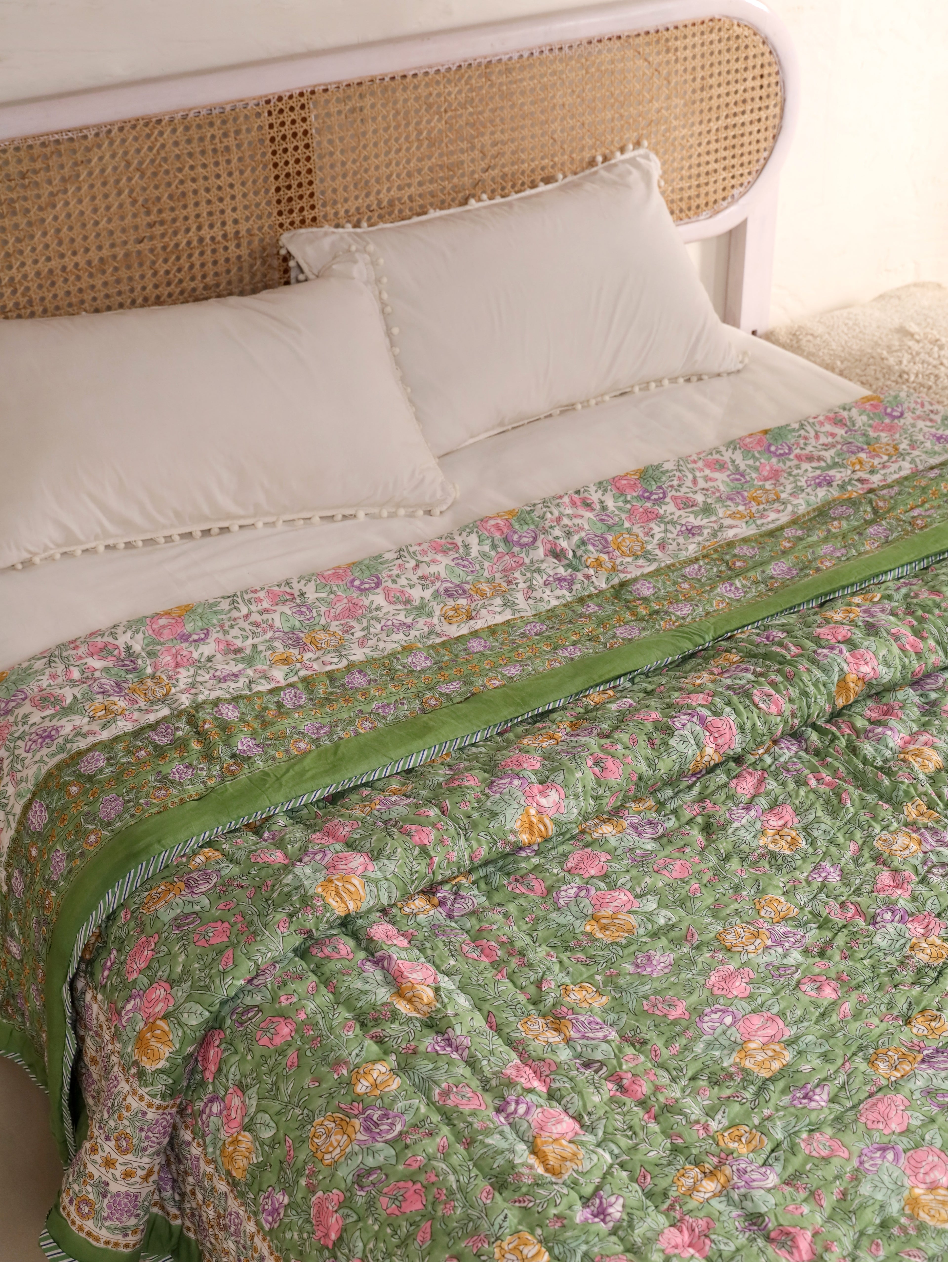 Hand Block Printed Reversible Jaipuri Quilt By Jaipur Hastkar