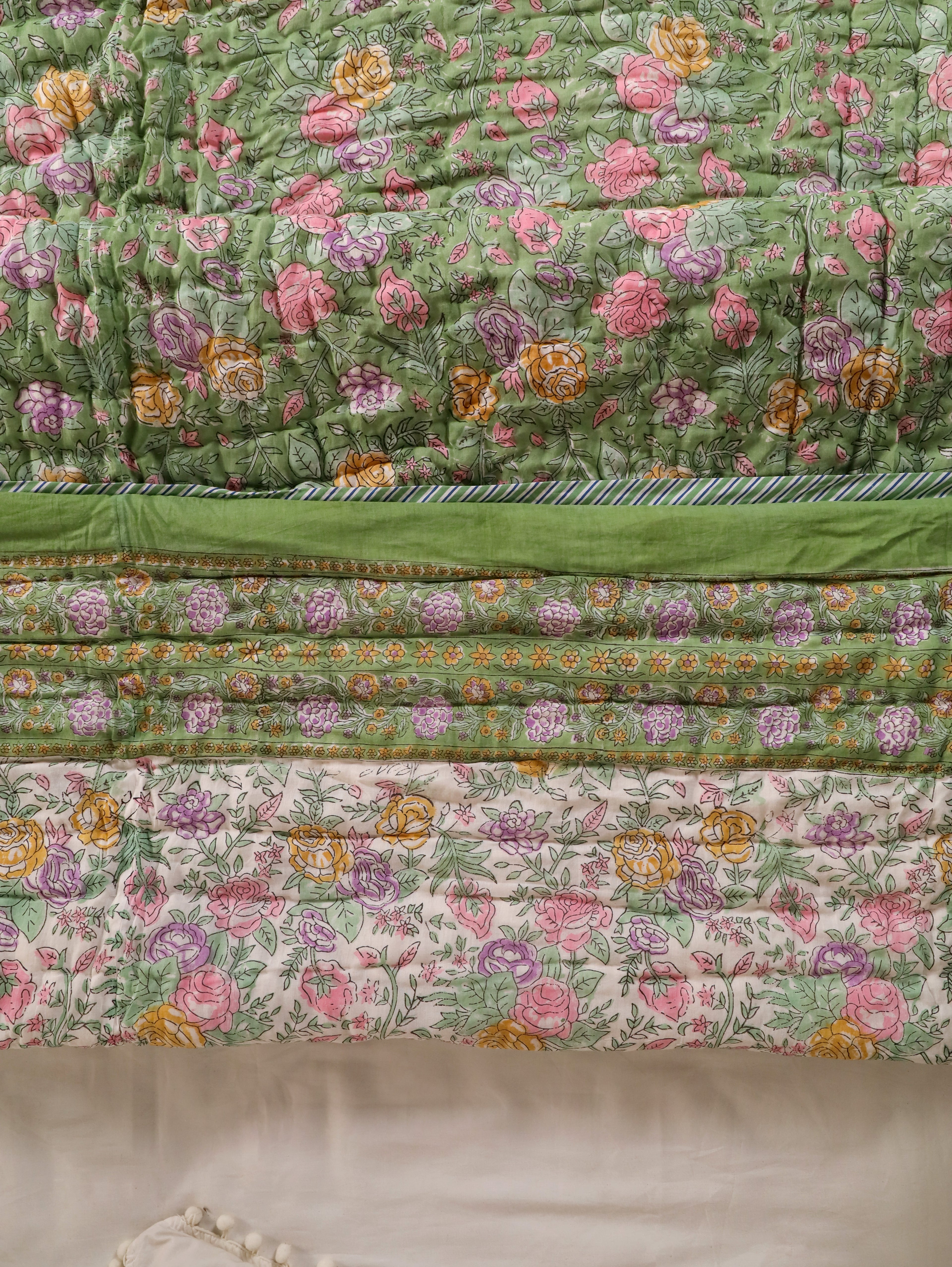 Hand Block Printed Reversible Jaipuri Quilt By Jaipur Hastkar