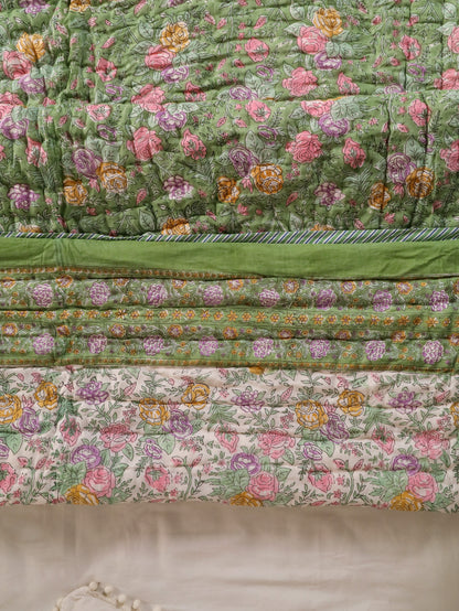 Hand Block Printed Reversible Jaipuri Quilt By Jaipur Hastkar