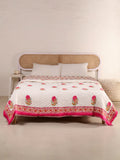 SHAHI GULAB BUTTA JAAL HAND BLOCK PRINT REVERSIBLE COTTON QUILT/RAZAI