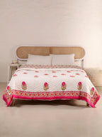 SHAHI GULAB BUTTA JAAL HAND BLOCK PRINT REVERSIBLE COTTON QUILT/RAZAI