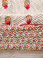 SHAHI GULAB BUTTA JAAL HAND BLOCK PRINT REVERSIBLE COTTON QUILT/RAZAI