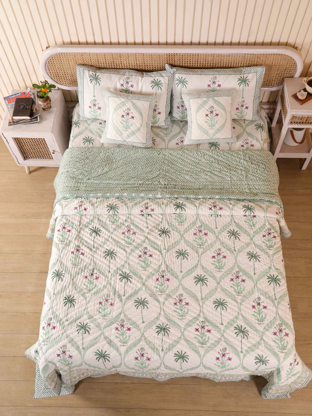 SHAHI MUGHAL MEHRAB HAND BLOCK PRINT 6-PICES BEDDING SET'S