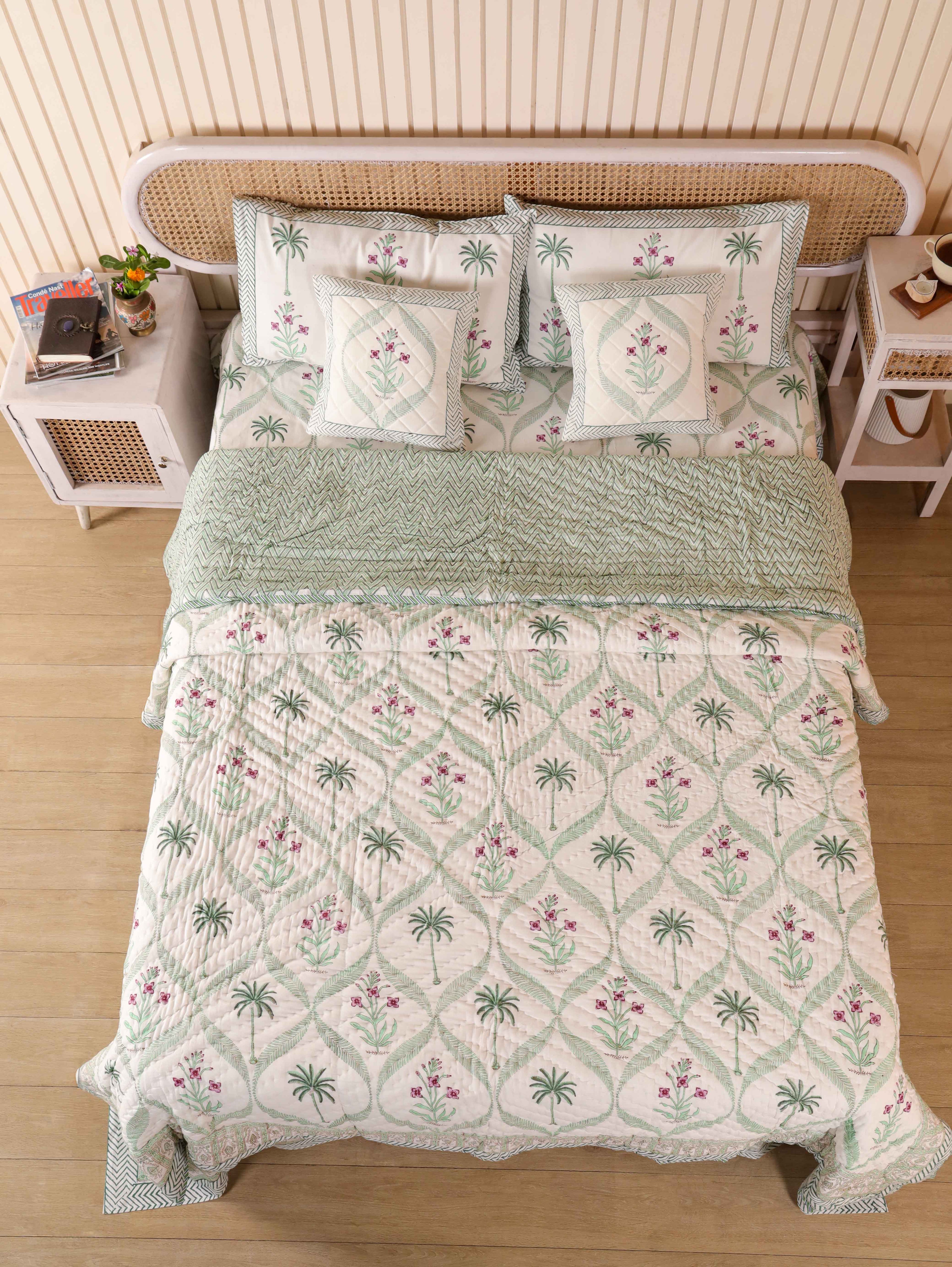 SHAHI MUGHAL MEHRAB HAND BLOCK PRINT 6-PICES BEDDING SET'S