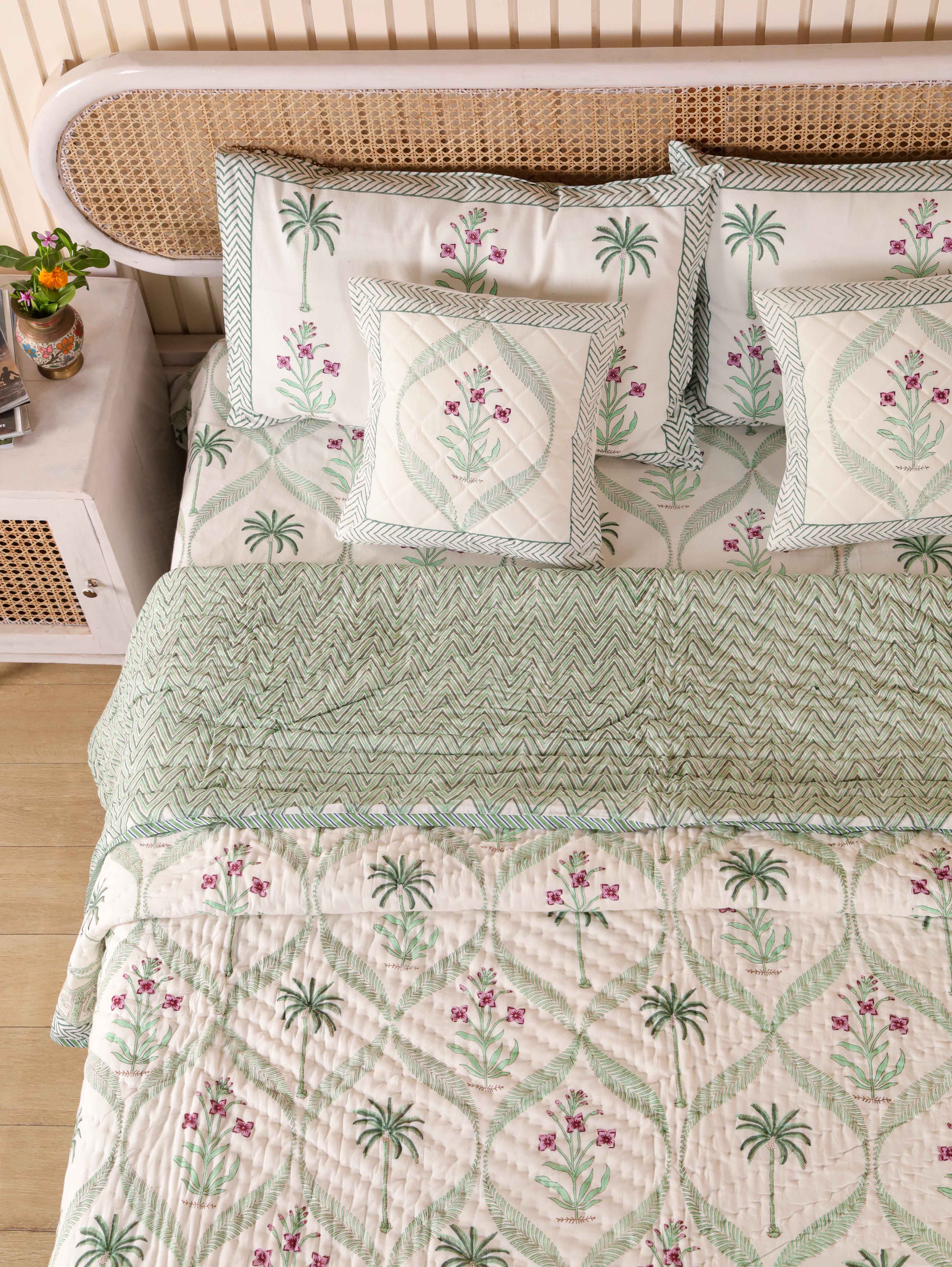 SHAHI MUGHAL MEHRAB HAND BLOCK PRINT 6-PICES BEDDING SET'S