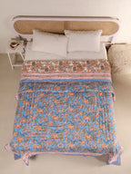 ROYAL BLUE RATANA JAAL HAND BLOCK PRINT REVERSIBLE COTTON QUILT/RAZAI