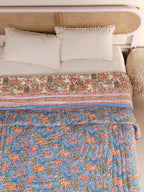 ROYAL BLUE RATANA JAAL HAND BLOCK PRINT REVERSIBLE COTTON QUILT/RAZAI