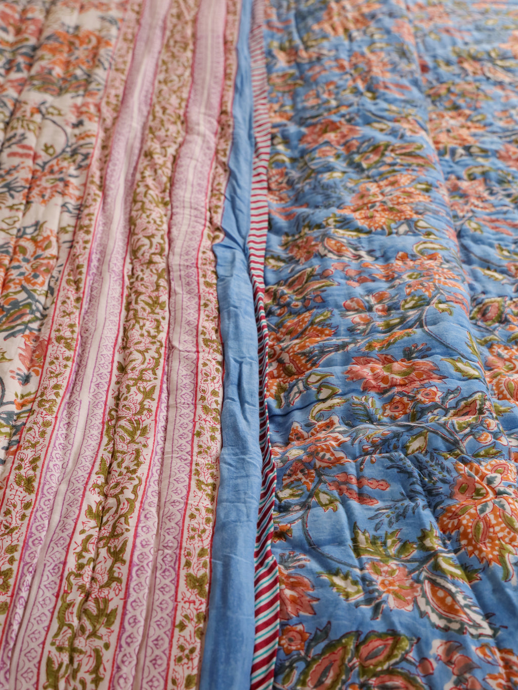 ROYAL BLUE RATANA JAAL HAND BLOCK PRINT REVERSIBLE COTTON QUILT/RAZAI
