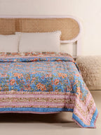 ROYAL BLUE RATANA JAAL HAND BLOCK PRINT REVERSIBLE COTTON QUILT/RAZAI
