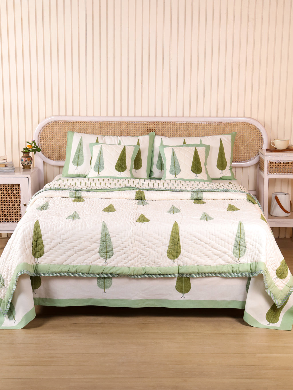 ROYAL GREEN TILAK HAND BLOCK PRINT 6-PICES BEDDING SET'S