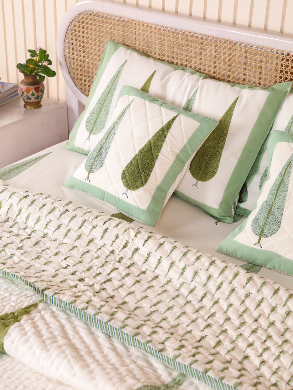 ROYAL GREEN TILAK HAND BLOCK PRINT 6-PICES BEDDING SET'S