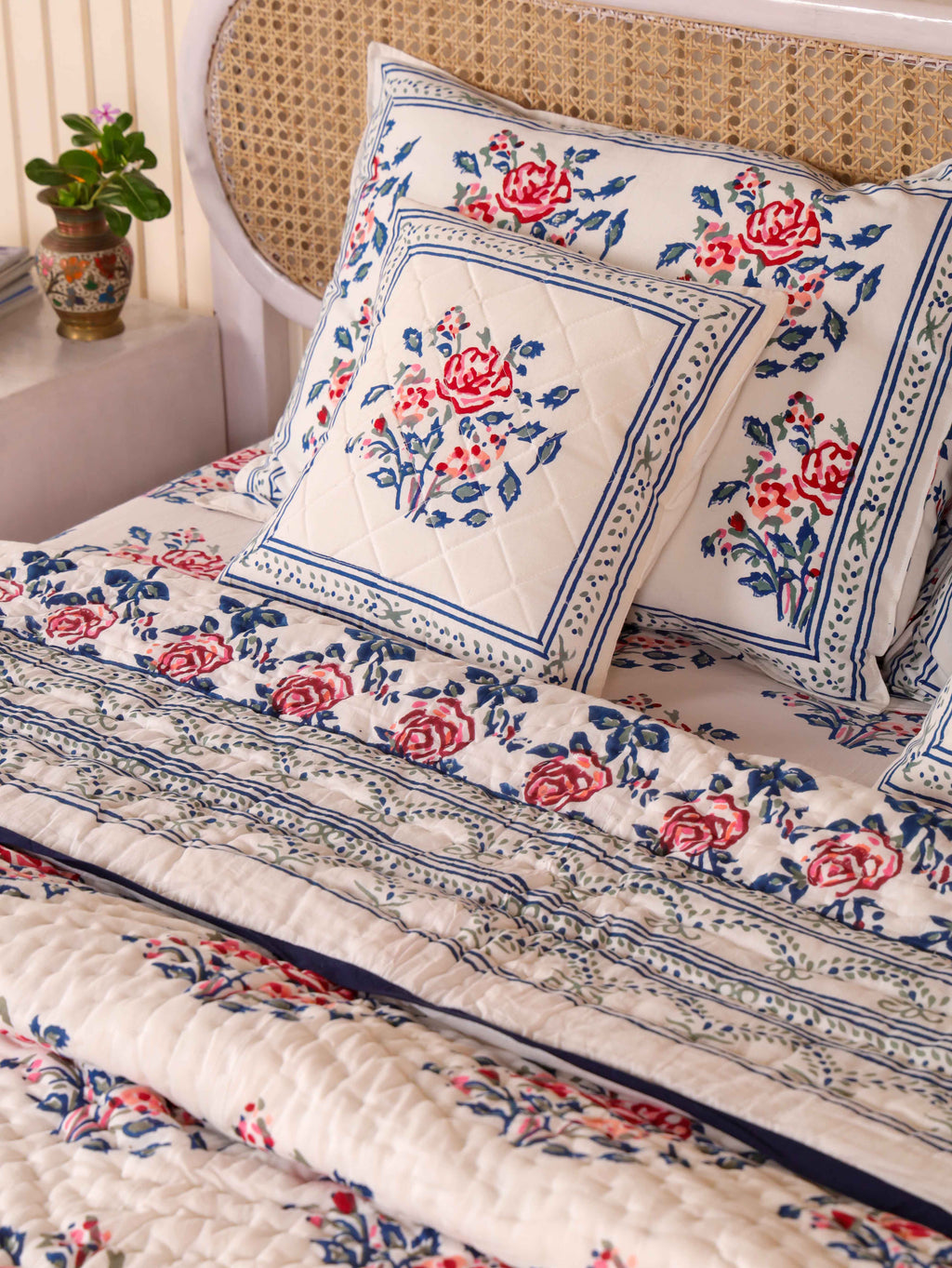 BLUE ROSELAND HAND BLOCK PRINT 6-PICES BEDDING SET'S