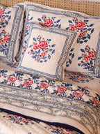 BLUE ROSELAND HAND BLOCK PRINT 6-PICES BEDDING SET'S