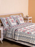 BLUE ROSELAND HAND BLOCK PRINT 6-PICES BEDDING SET'S