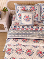 BLUE ROSELAND HAND BLOCK PRINT 6-PICES BEDDING SET'S