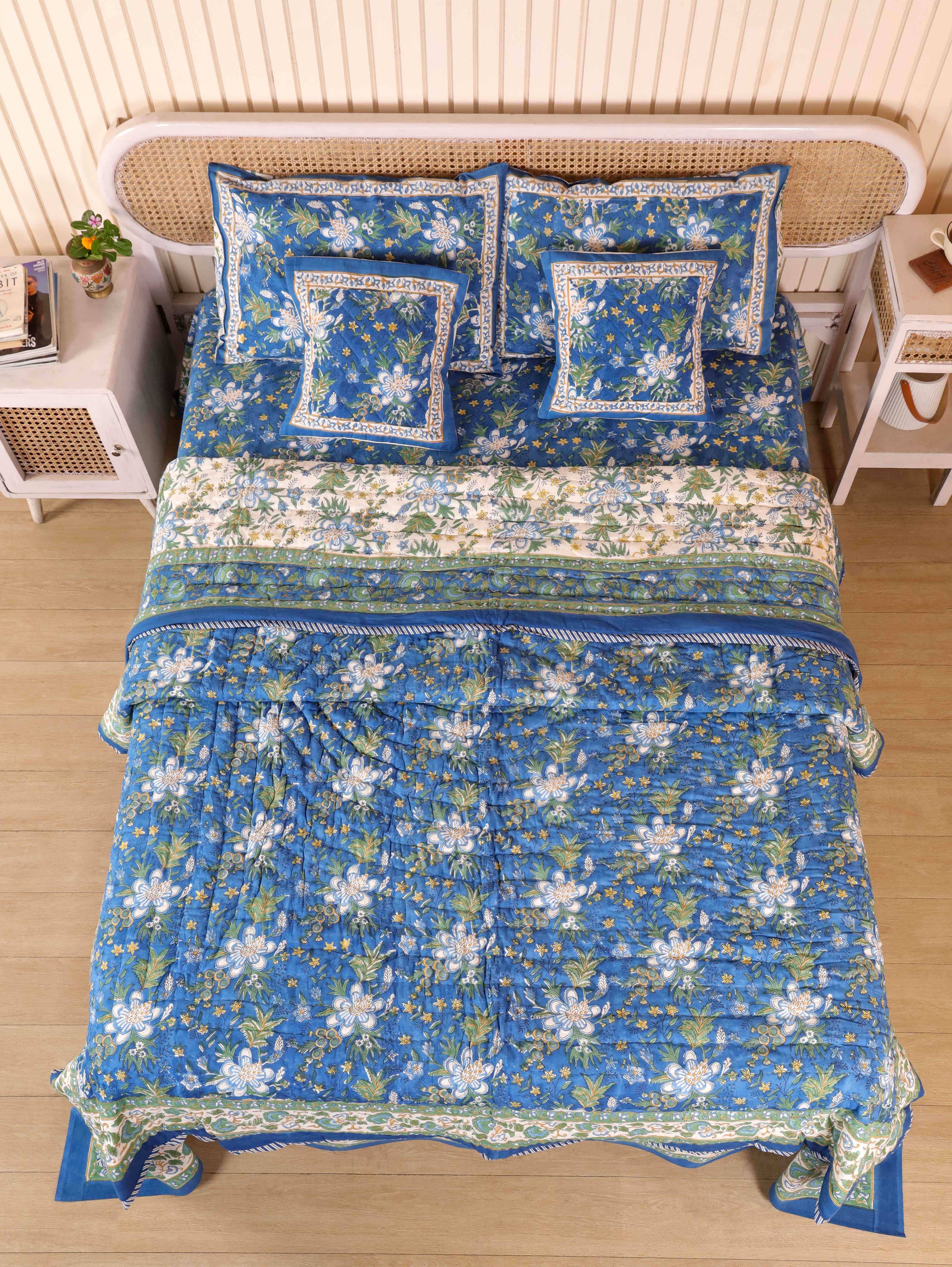 ROYAL INDIGO GLORY HAND BLOCK PRINT 6-PICES BEDDING SET'S