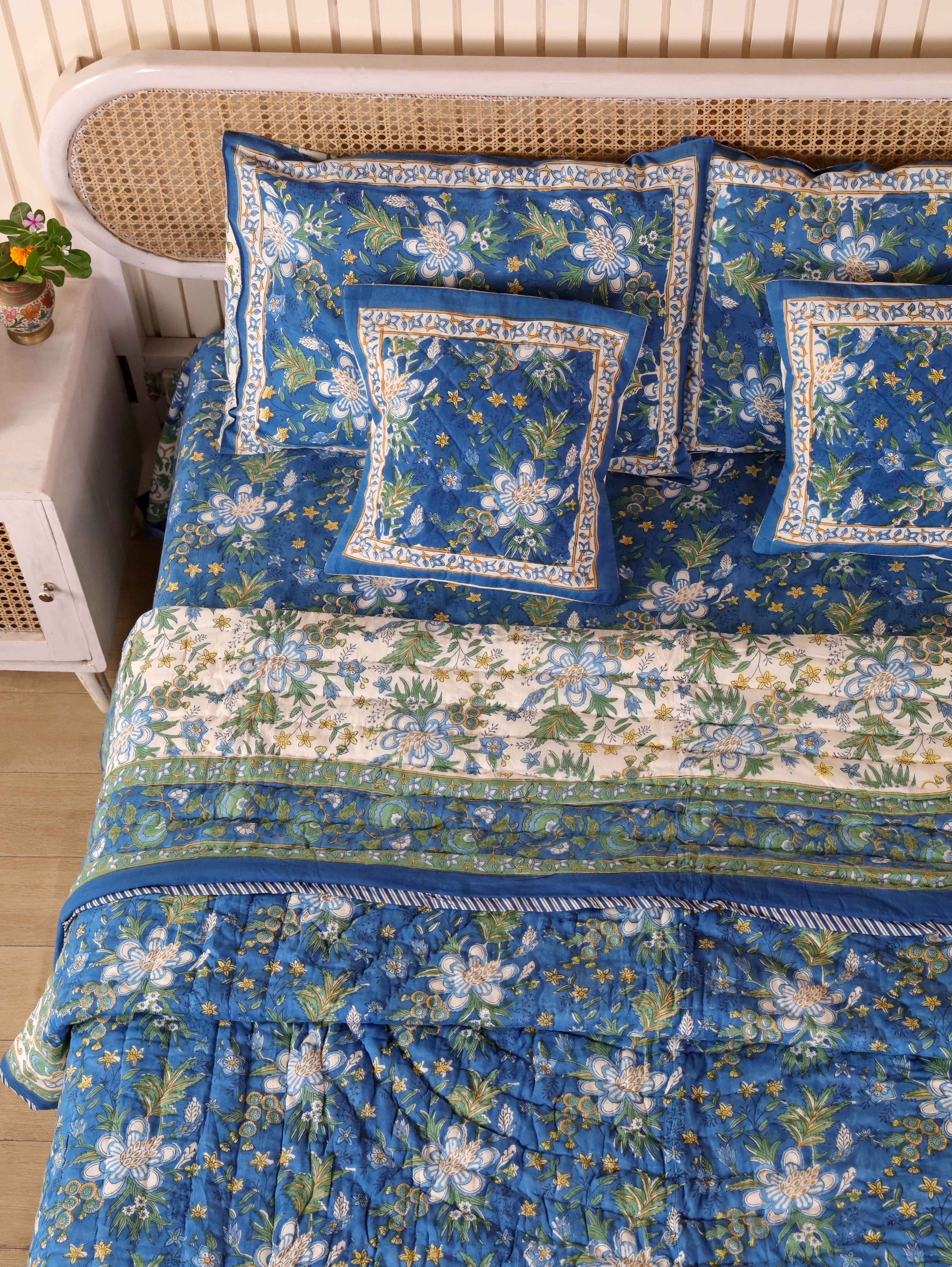ROYAL INDIGO GLORY HAND BLOCK PRINT 6-PICES BEDDING SET'S