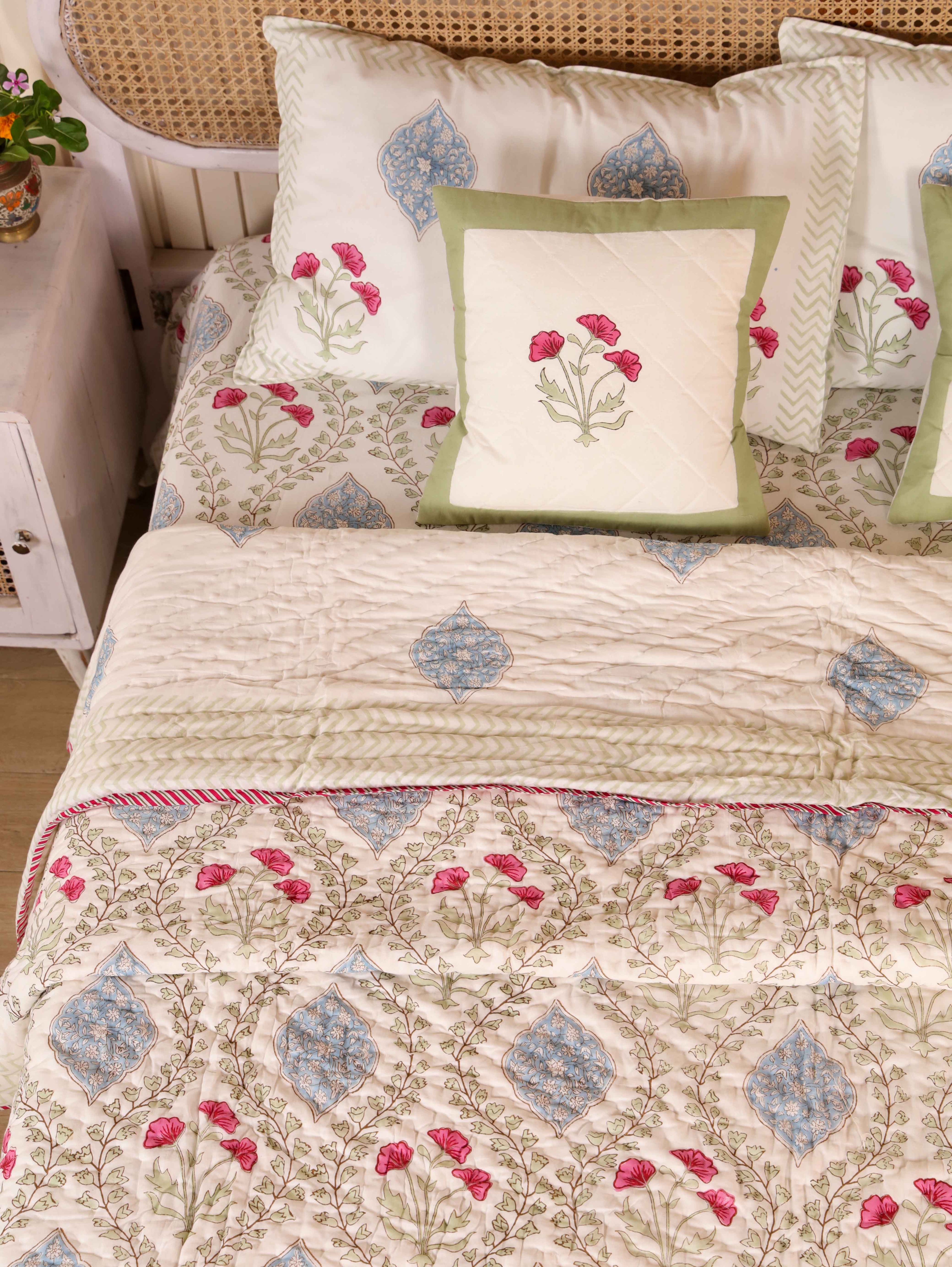 CLASSIC MUGHAL BALE HAND BLOCK PRINT 6-PICES BEDDING SET'S