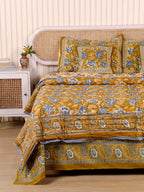 MUSTARD MEHRAB HAND BLOCK PRINT 6'PICES BEDDING SET'S