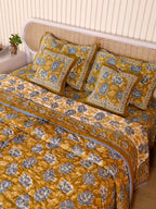 MUSTARD MEHRAB HAND BLOCK PRINT 6'PICES BEDDING SET'S