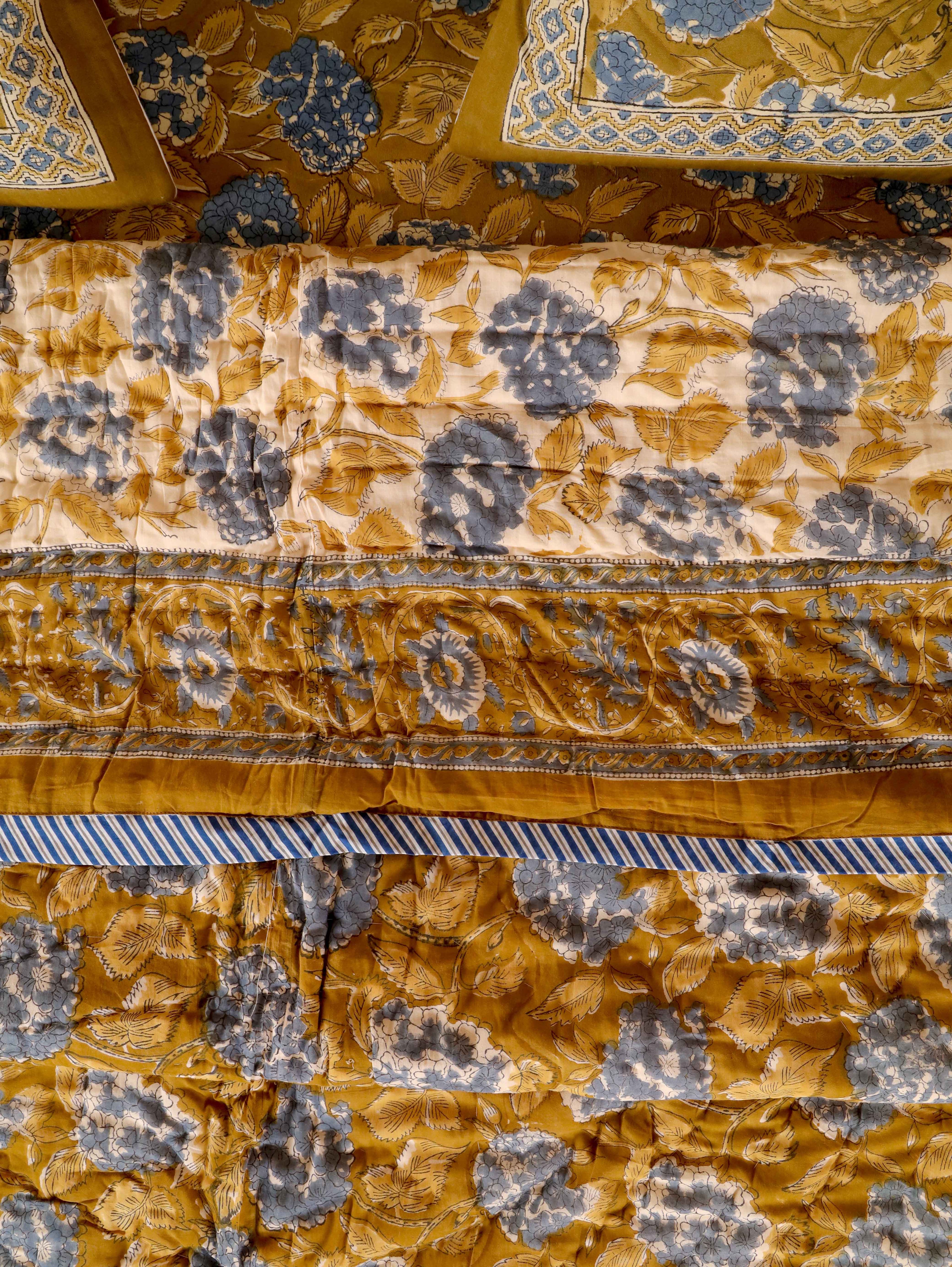 MUSTARD MEHRAB HAND BLOCK PRINT 6'PICES BEDDING SET'S