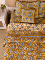 MUSTARD MEHRAB HAND BLOCK PRINT 6'PICES BEDDING SET'S