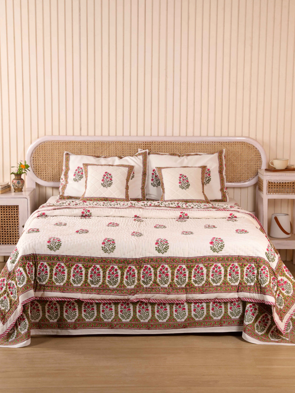 PACIFIC PINK BUTTA HAND BLOCK PRINT 6-PICES BEDDING SET'S