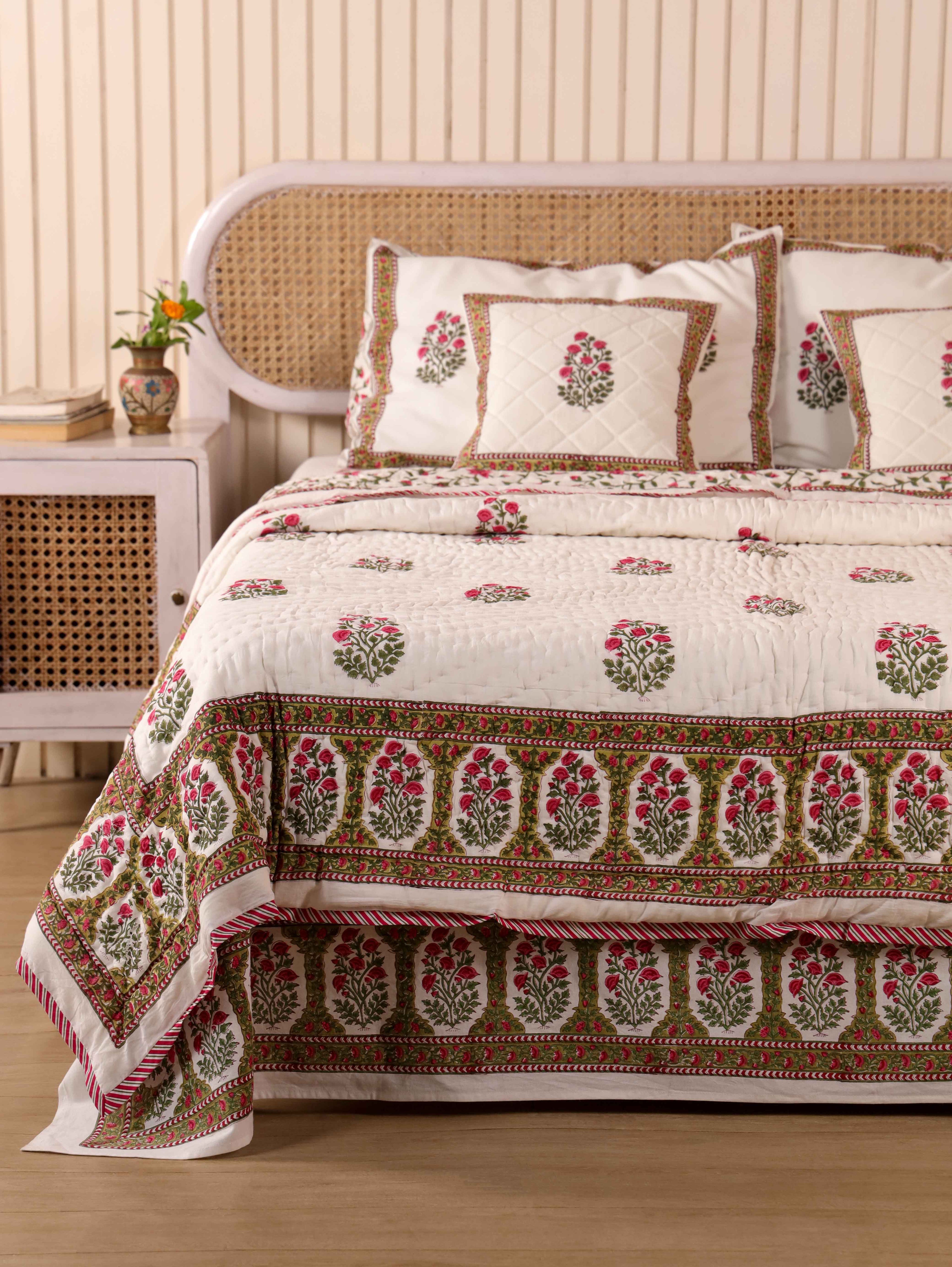 PACIFIC PINK BUTTA HAND BLOCK PRINT 6-PICES BEDDING SET'S