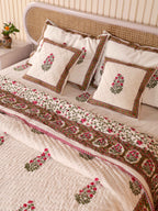 PACIFIC PINK BUTTA HAND BLOCK PRINT 6-PICES BEDDING SET'S