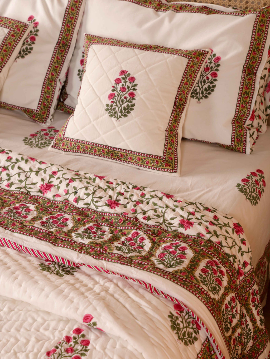 PACIFIC PINK BUTTA HAND BLOCK PRINT 6-PICES BEDDING SET'S