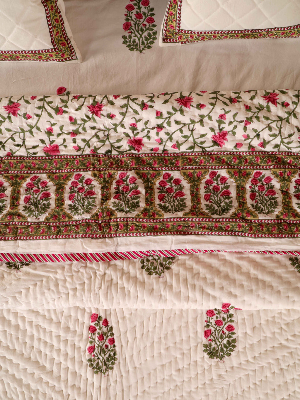 PACIFIC PINK BUTTA HAND BLOCK PRINT 6-PICES BEDDING SET'S