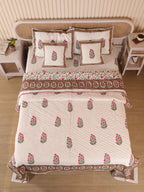 PACIFIC PINK BUTTA HAND BLOCK PRINT 6-PICES BEDDING SET'S