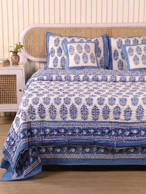 CLASSIC JAIPURI INDIGO BUTTA HAND BLOCK PRINT 6-PICES BEDDING SET'S