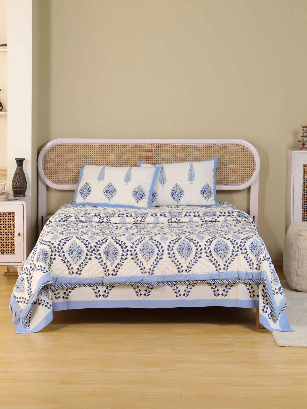 MUGHAL BLUE CHAIN HAND BLOCK PRINT 6-PICES BEDDING SET'S