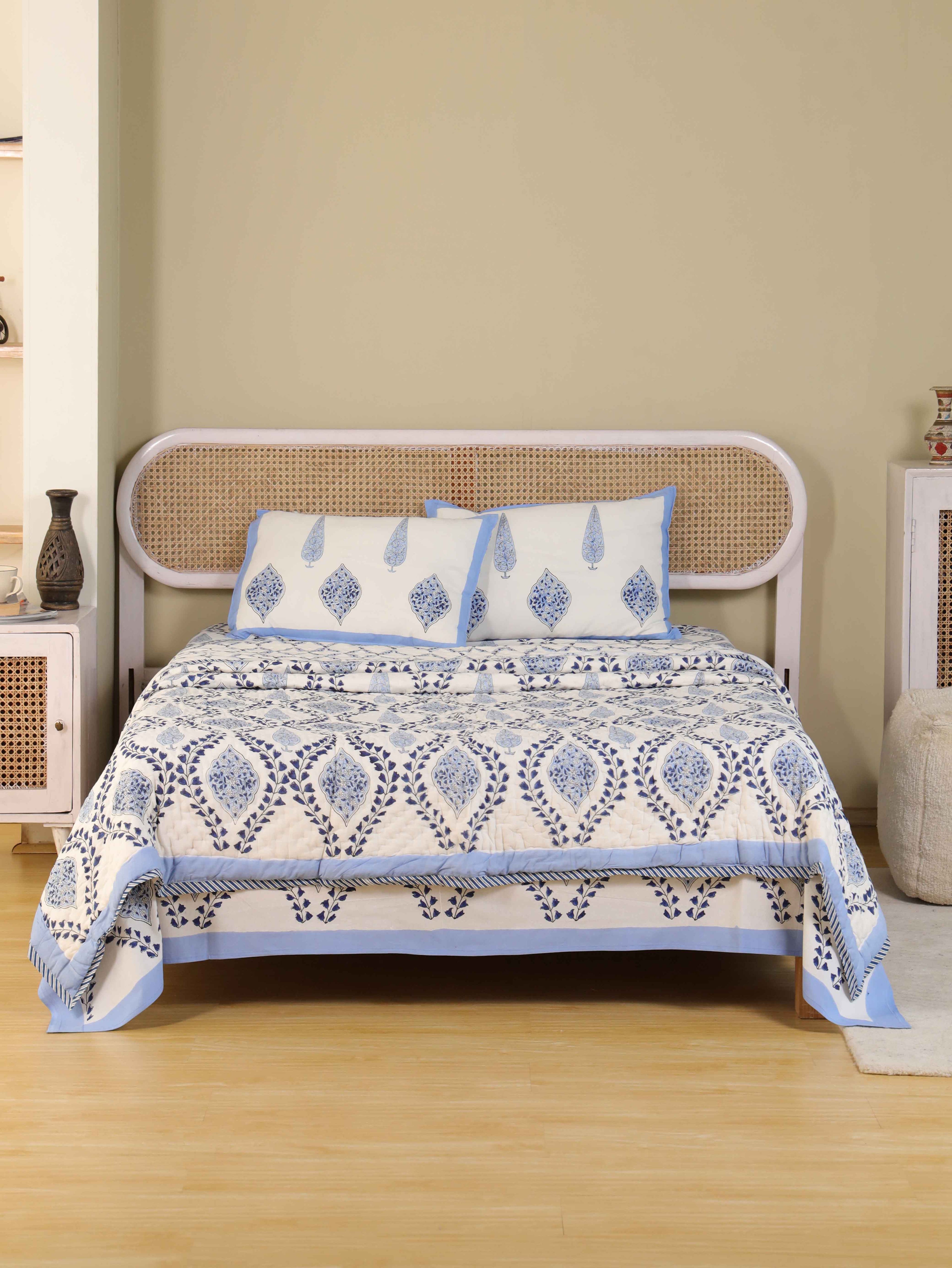 MUGHAL BLUE CHAIN HAND BLOCK PRINT 6-PICES BEDDING SET'S