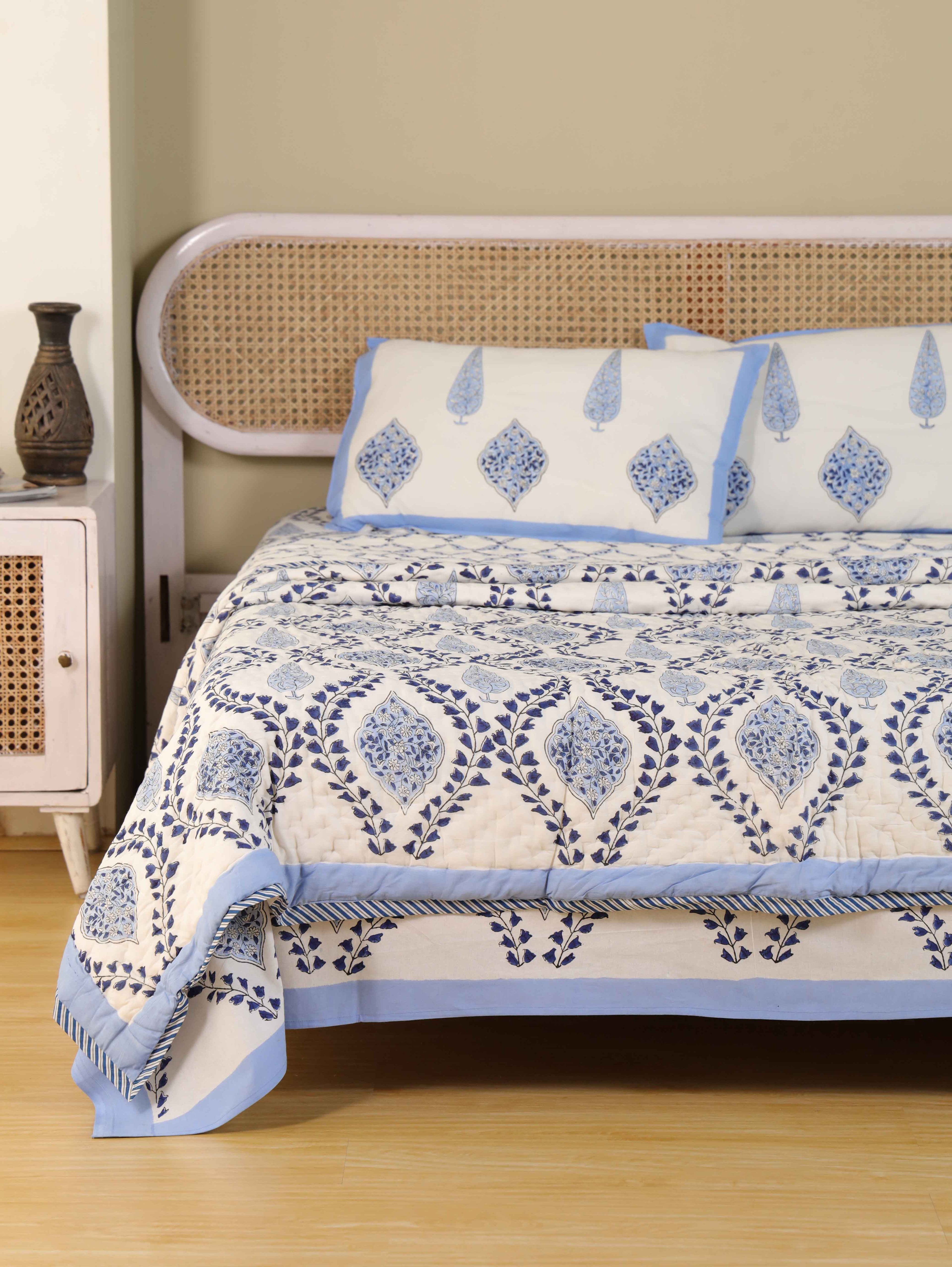 MUGHAL BLUE CHAIN HAND BLOCK PRINT 6-PICES BEDDING SET'S